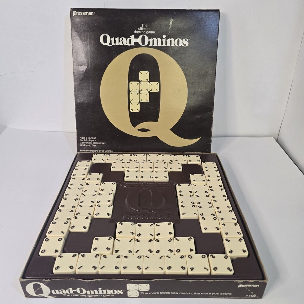 Tile Dominoes Quad-Ominos Board Game Pressman 1978 COMPLETE 125 Tiles Vintage